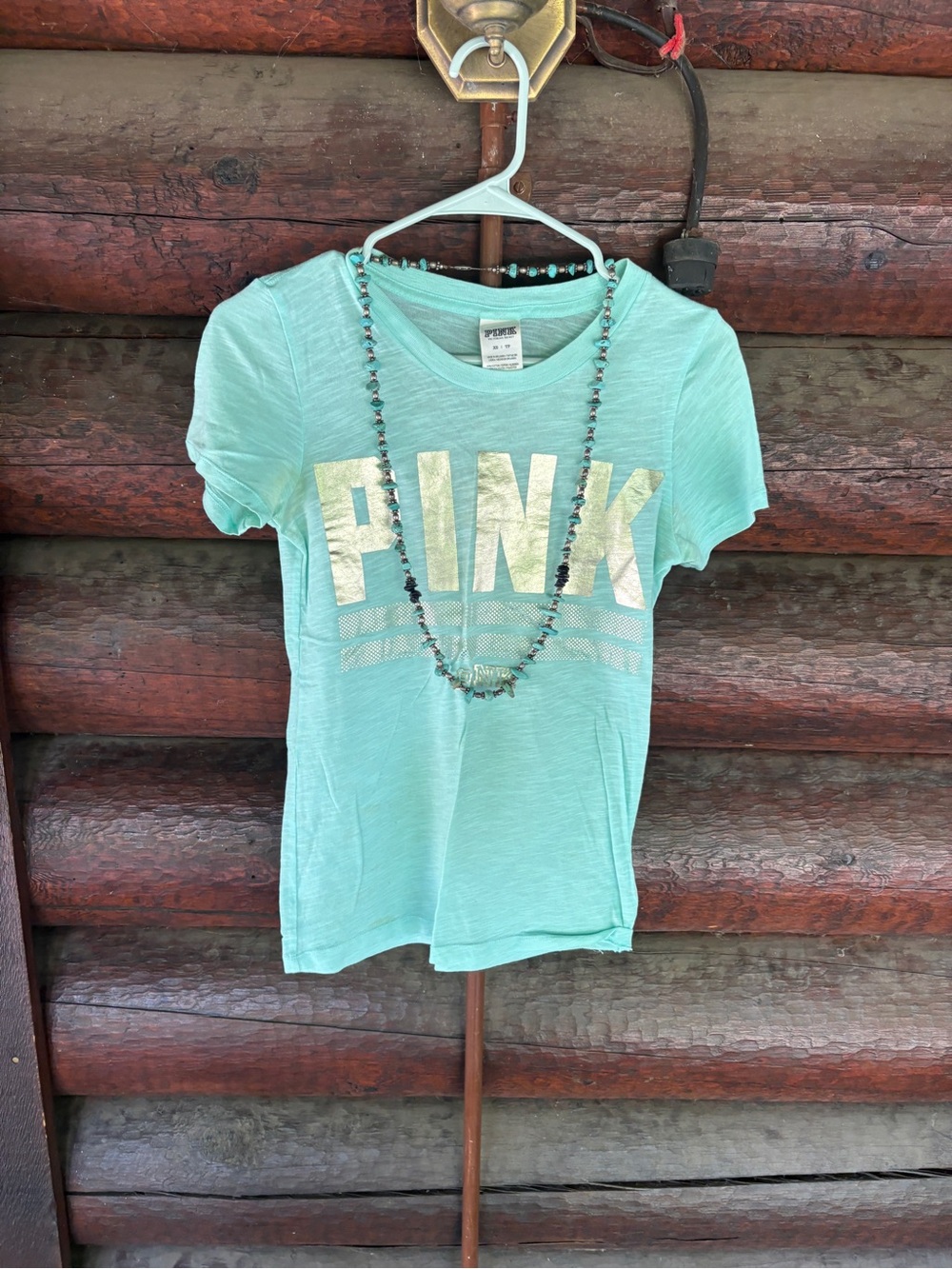 PINK Victoria's Secret Mint Aqua Graphic Short-Sleeve Tee metallic foil XS top